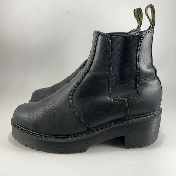 Dr. Doc Martens Rometty Black Leather Platform Chelsea Ankle Boots Womens Size 8