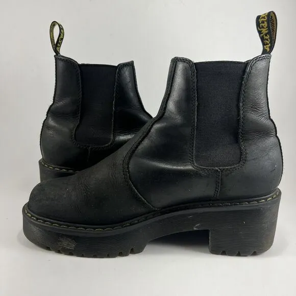 Dr. Doc Martens Rometty Black Leather Platform Chelsea Ankle Boots Womens Size 8