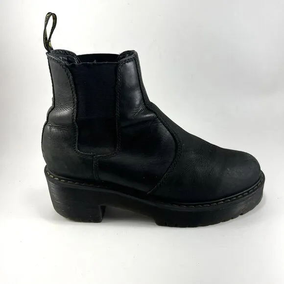 Dr. Doc Martens Rometty Black Leather Platform Chelsea Ankle Boots Womens Size 8