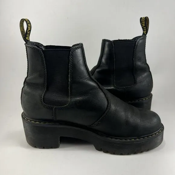 Dr. Doc Martens Rometty Black Leather Platform Chelsea Ankle Boots Womens Size 8
