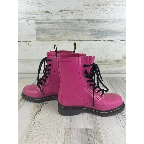 Dr Marten womens 5.5 Pink Drench 1460 platform rain boots ankle