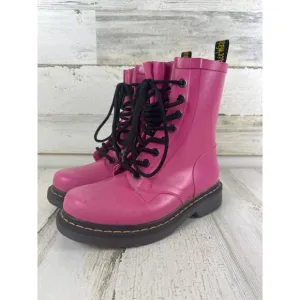 Dr Marten womens 5.5 Pink Drench 1460 platform rain boots ankle