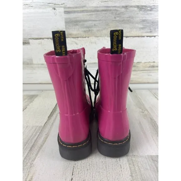 Dr Marten womens 5.5 Pink Drench 1460 platform rain boots ankle