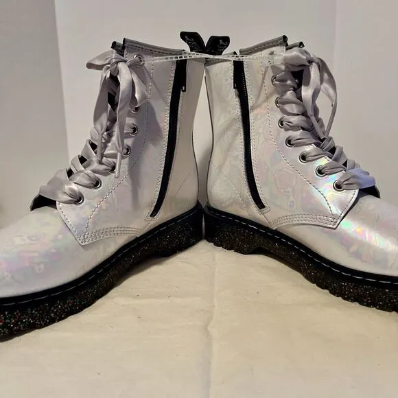 Dr Martens 1460 Pascal Bex Combat Boots W 7 Glitter Soles Ribbon Laces Wedding