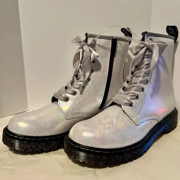 Dr Martens 1460 Pascal Bex Combat Boots W 7 Glitter Soles Ribbon Laces Wedding