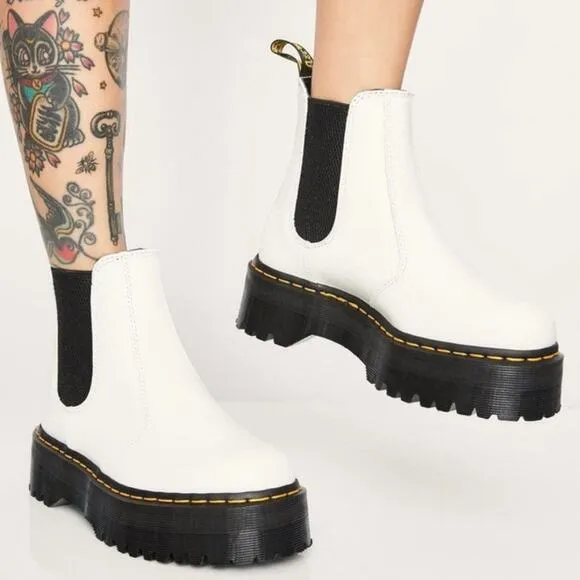 Dr. Martens 2967 Quad Smooth White Leather Platform Chelsea Boots Size 8