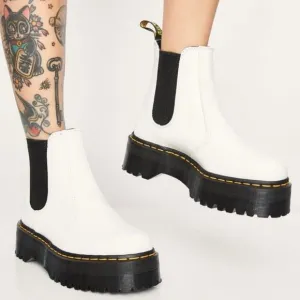 Dr. Martens 2967 Quad Smooth White Leather Platform Chelsea Boots Size 8
