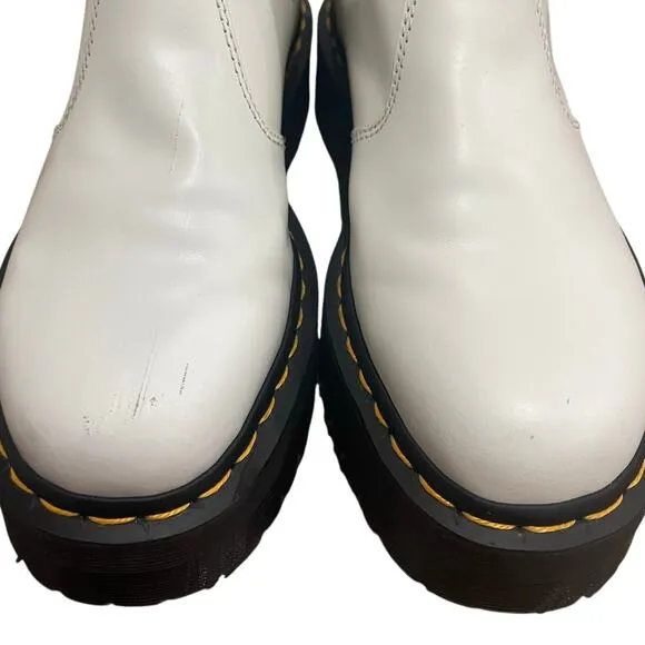 Dr. Martens 2967 Quad Smooth White Leather Platform Chelsea Boots Size 8