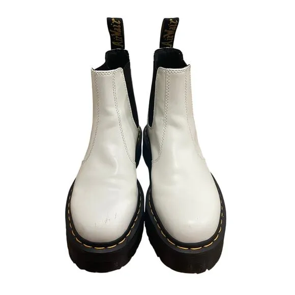 Dr. Martens 2967 Quad Smooth White Leather Platform Chelsea Boots Size 8