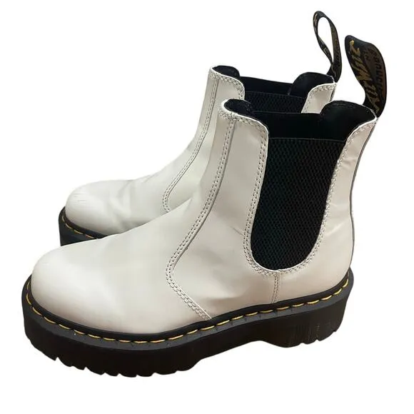Dr. Martens 2967 Quad Smooth White Leather Platform Chelsea Boots Size 8