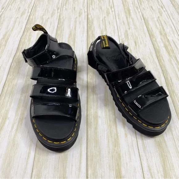 Dr. Martens Black Patent Leather Blair Platform Sandals