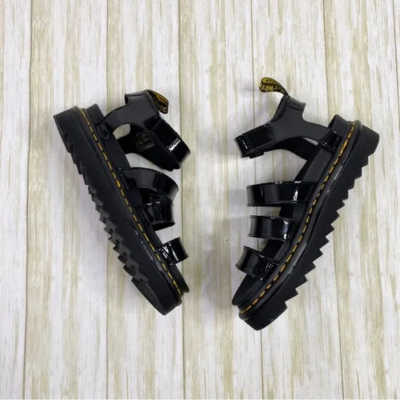Dr. Martens Black Patent Leather Blair Platform Sandals