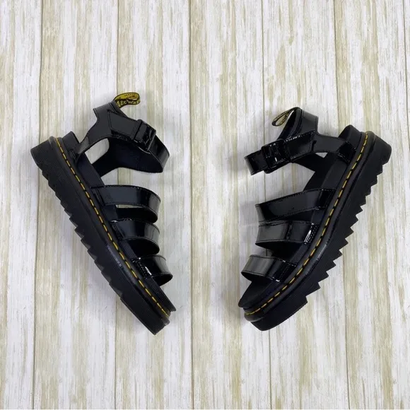 Dr. Martens Black Patent Leather Blair Platform Sandals