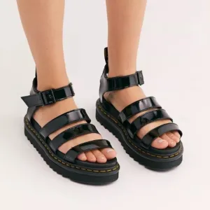 Dr. Martens Black Patent Leather Blair Platform Sandals