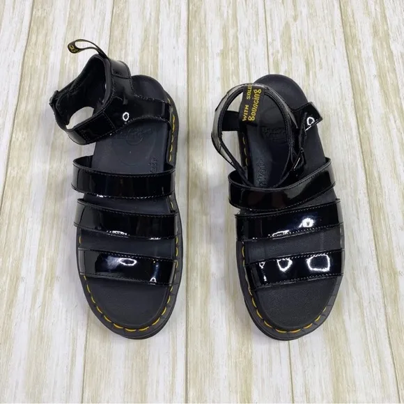 Dr. Martens Black Patent Leather Blair Platform Sandals