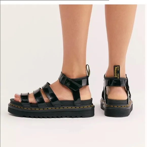 Dr. Martens Black Patent Leather Blair Platform Sandals