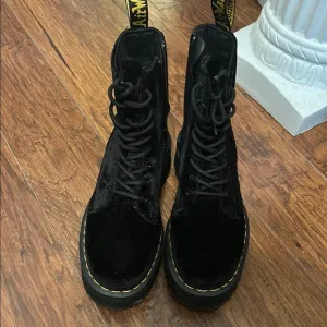 Dr. Martens Black Velvet 1460 platform boots