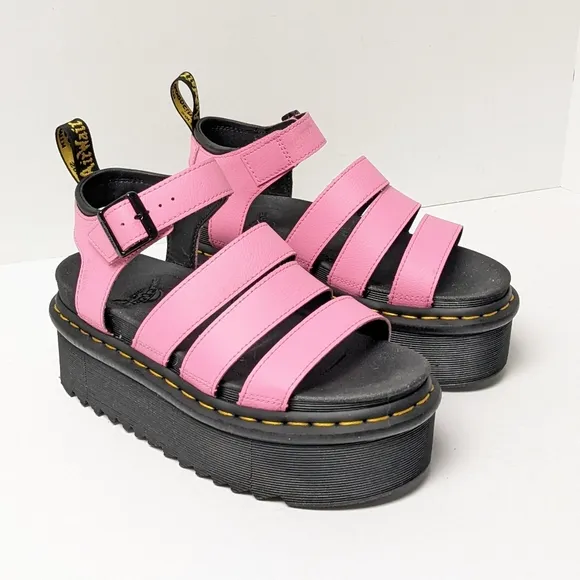 Dr. Martens Blaire Quad Platform Sandals, Pink Leather, Womens 7