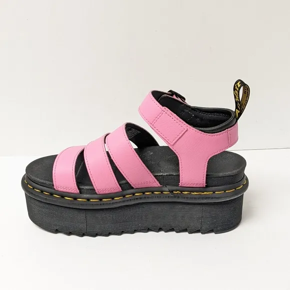 Dr. Martens Blaire Quad Platform Sandals, Pink Leather, Womens 7
