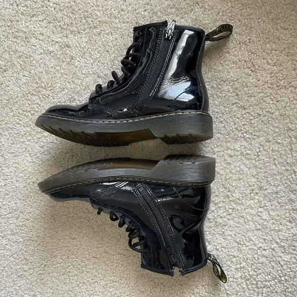 Dr. Martens Combat Boots Black Patent Lamper US Girls/Boys Size 3