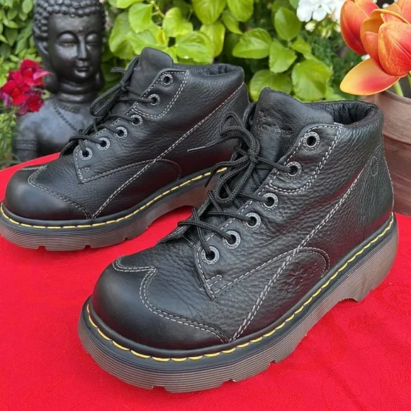 Dr. Martens Daisy Flower 12278 Y2K Chunky Platform Black Ankle Boots