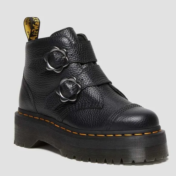 Dr Martens Devon Flower Buckle Leather Platform Boots size 9 Women