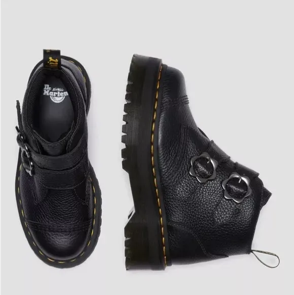 Dr Martens Devon Flower Buckle Leather Platform Boots size 9 Women