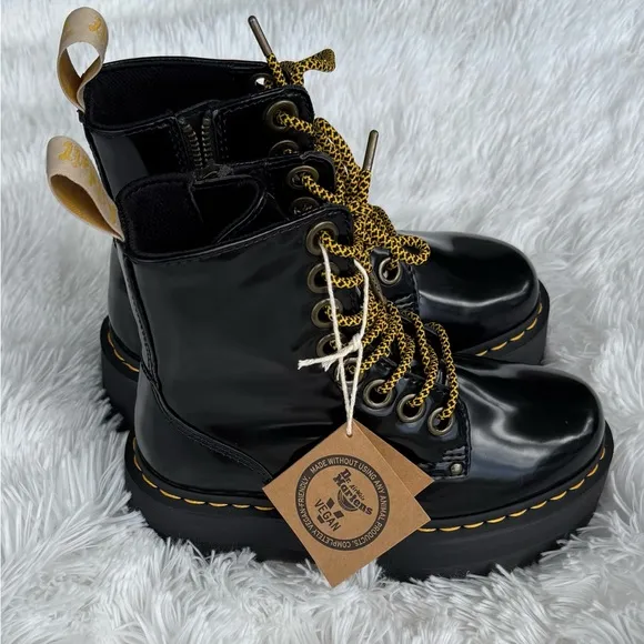 Dr Martens Jadon Max Combat Platform Boots Black Vegan LA004 Women's Size 6