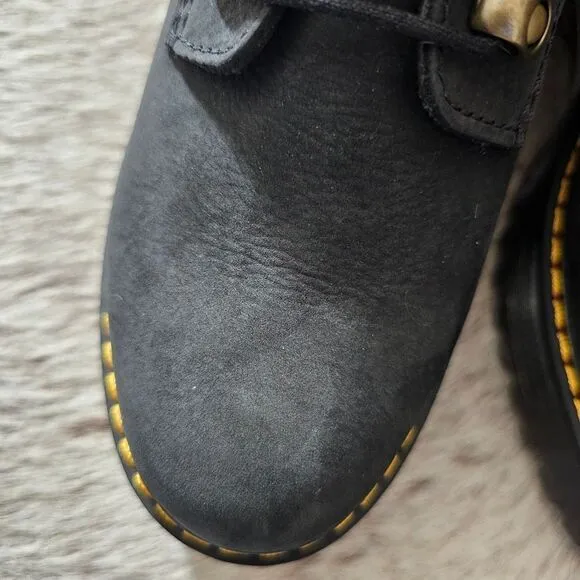 Dr. Martens Leona Women's Milled Nubuck Platform Combat Boots Black Size 8 NEW
