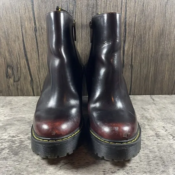 Dr Martens Magdalena Zip Heel Platform Zip Boots Red Cherry Arcadia Leather US 5