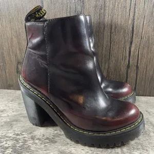 Dr Martens Magdalena Zip Heel Platform Zip Boots Red Cherry Arcadia Leather US 5