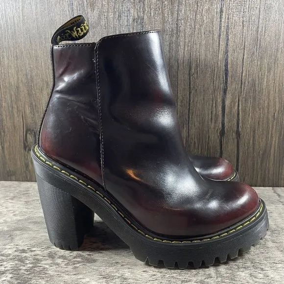 Dr Martens Magdalena Zip Heel Platform Zip Boots Red Cherry Arcadia Leather US 5
