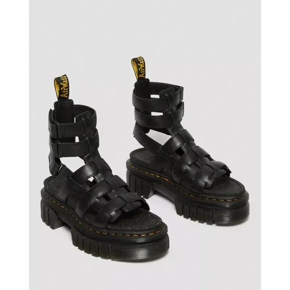 Dr. Martens Ricki Gladiator Sandals Women 5 Black Leather Platform Goth Punk NEW