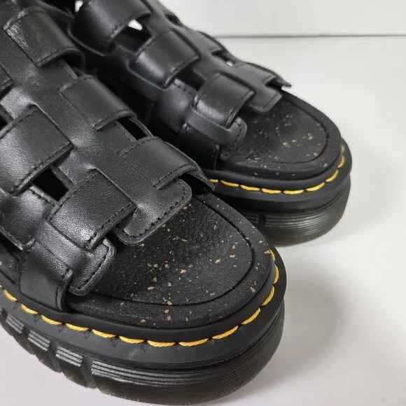 Dr. Martens Ricki Gladiator Sandals Women 5 Black Leather Platform Goth Punk NEW