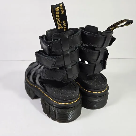Dr. Martens Ricki Gladiator Sandals Women 5 Black Leather Platform Goth Punk NEW