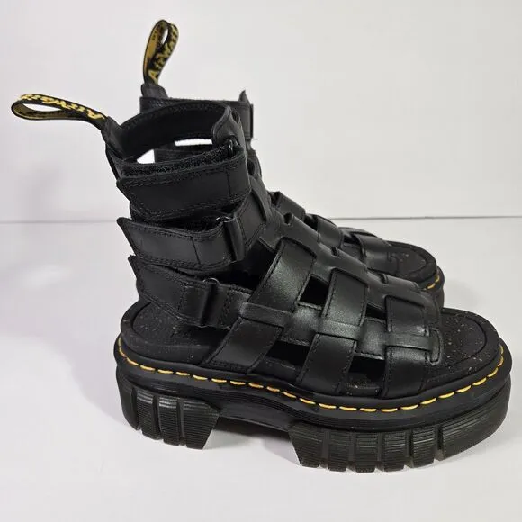 Dr. Martens Ricki Gladiator Sandals Women 5 Black Leather Platform Goth Punk NEW