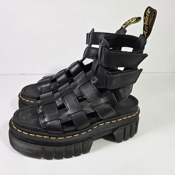 Dr. Martens Ricki Gladiator Sandals Women 5 Black Leather Platform Goth Punk NEW