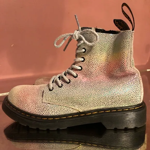 Dr. Martens Silver Combat Boots with Metallic Finish