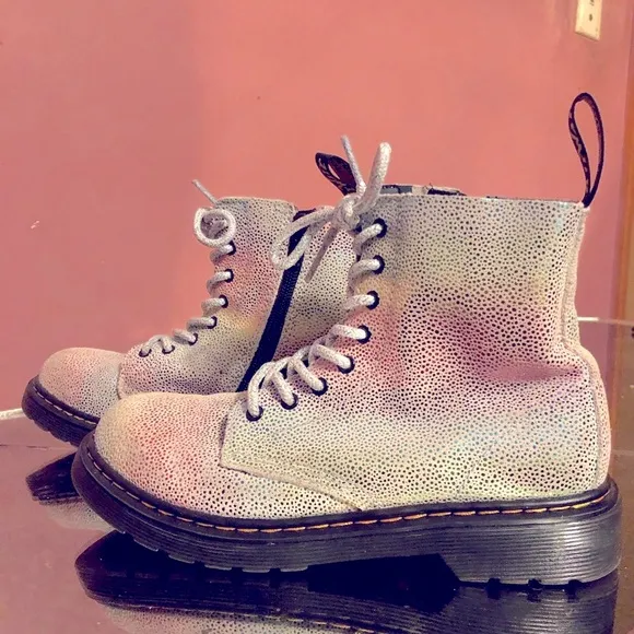Dr. Martens Silver Combat Boots with Metallic Finish