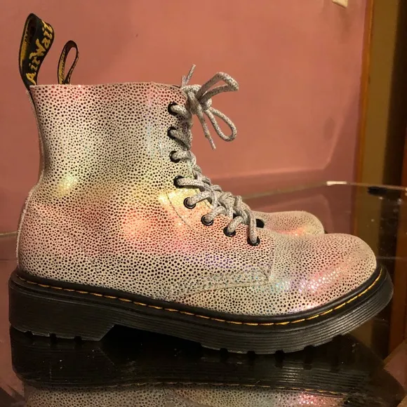 Dr. Martens Silver Combat Boots with Metallic Finish