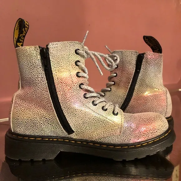 Dr. Martens Silver Combat Boots with Metallic Finish