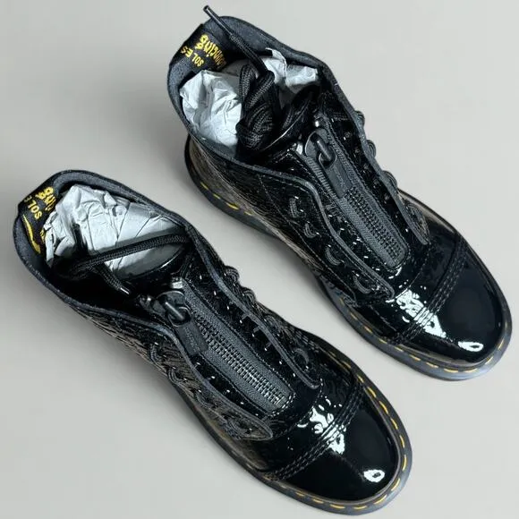 Dr. Martens Sinclair Leopard Emboss Patent Leather Platform Boots in Black