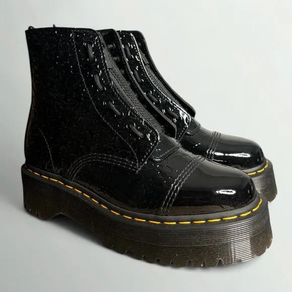Dr. Martens Sinclair Leopard Emboss Patent Leather Platform Boots in Black