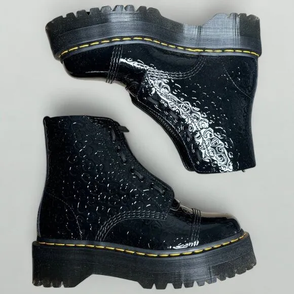 Dr. Martens Sinclair Leopard Emboss Patent Leather Platform Boots in Black