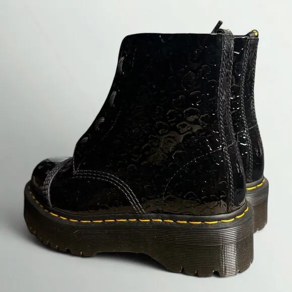 Dr. Martens Sinclair Leopard Emboss Patent Leather Platform Boots in Black