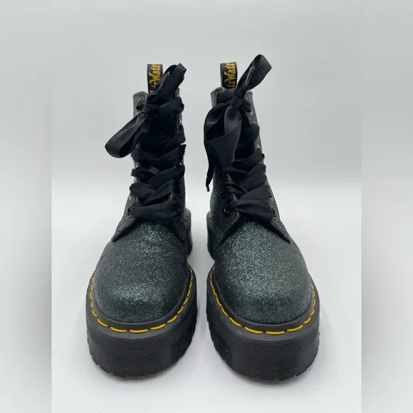 Dr. Martens Size 6 Molly Green Glitter Platform Boots Sparkle Ribbon Chunky