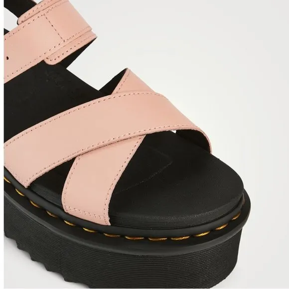 DR. MARTENS Voss II Quad Leather Platform Sandals Beige Pink