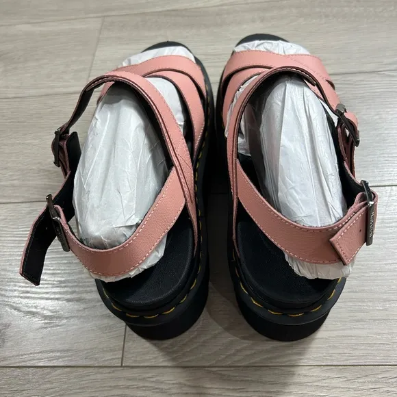 DR. MARTENS Voss II Quad Leather Platform Sandals Beige Pink