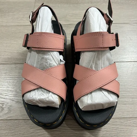 DR. MARTENS Voss II Quad Leather Platform Sandals Beige Pink