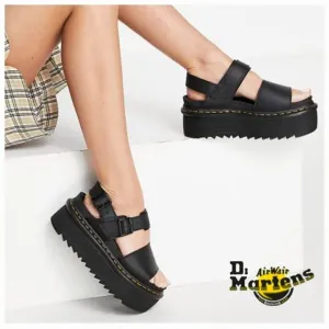 Dr. Martens Voss Quad Women's Leather Platform Sandals In Black Size 10 NEW